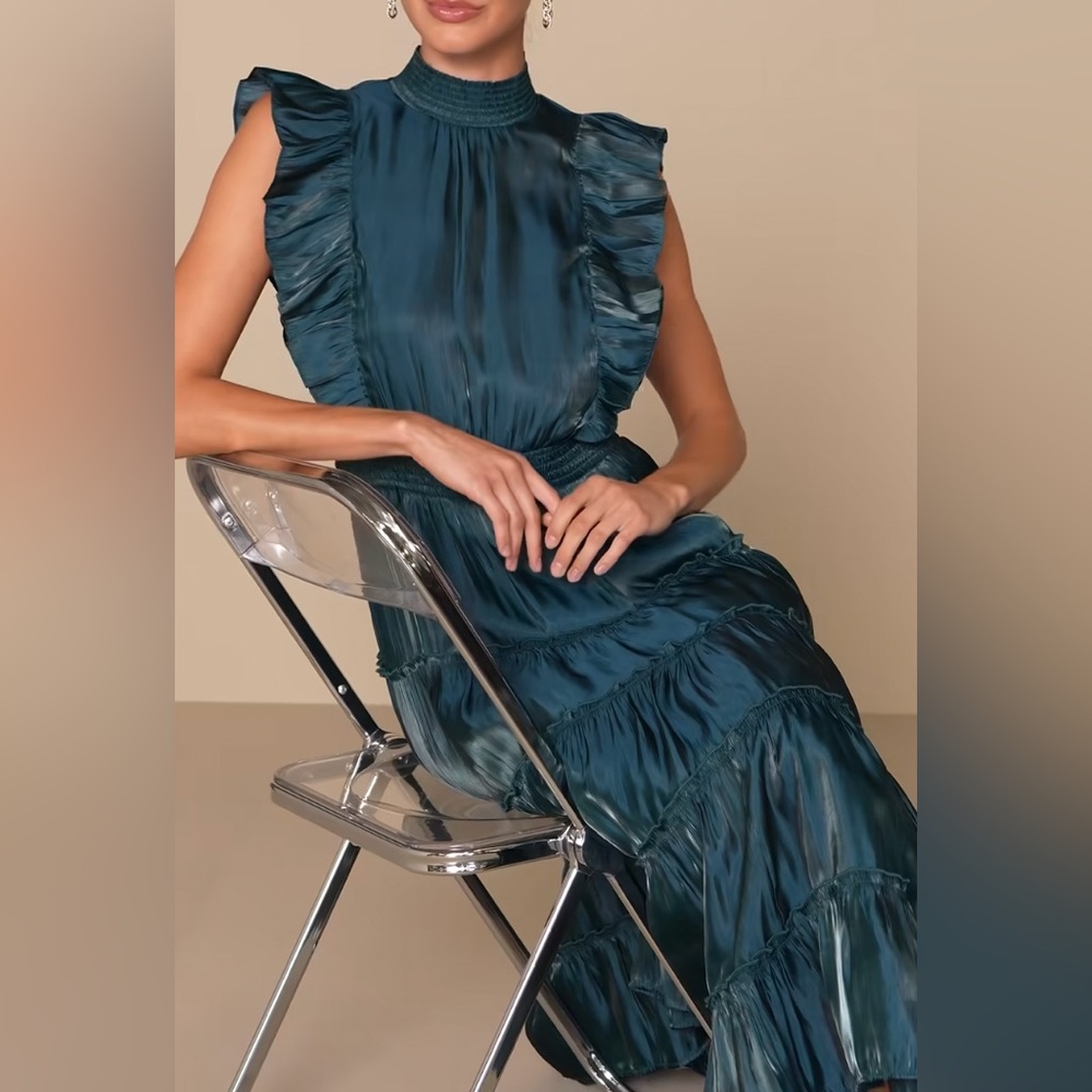 Lulu's Teal Maxi Dress - Picture 6 of 12